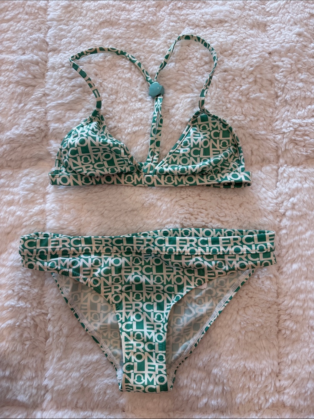 Moncler Green Logo-Print Triangle Bikini